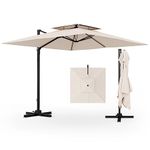 Tangkula 9.5 FT Cantilever Patio Umbrella, Outdoor Square Offset Umbrella with 360° Rotation, Double Top Heavy Duty Patio Hanging Umbrella with Cross Base for Garden Deck Pool Backyard (Beige)