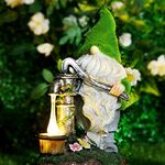 11.8 Inch Garden Gnome Statue with Solar LED Lights,Funny Garden Figurines for Outdoor Statue,Yard Decor,Patio Lawn Yard Art Ornaments (Style 1)