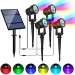 LINQELLY RGB Solar Spot Lights Outdoor 4Pack Color Changing Landscape Lighting IP65 Waterproof Auto Dusk to Dawn SpotLights Christmas Decorative Lighting for Garden Yard Pathway