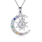 URONE Sun and Moon Necklace Sterling Silver Celtic Crescent Moon Pendant Chakra Yoga Jewellery Gifts for Women