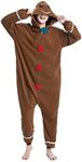 OGU' DEAL Unisex Gingerbread Onesie Pajamas Adult Cosplay Homewear Sleepwear Jumpsuit Costume Women Men Zip Up, Brown, Medium