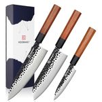 KEEMAKE Kitchen Chef Knife Sets Japanese Knife Set of 3pcs, Kitchen Knife Set with 440C Stainless Steel Blade Chef Knife Set Octagon Wood Handle Knives Set for Kitchen G10 Bolster Kitchen Knives