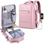 FIORETTO Mens Womens Expandable Travel Backpack Cabin Size 45x36x20, Waterproof Carry On Backpack for Airplanes, Suitcase Backpack Rucksack Underseat Luggage Travel Bag with Laptop Compartment Pink