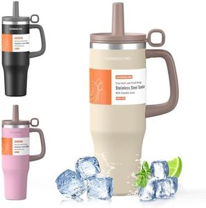 Mug Isotherme avec Paille et Poignée 1200ml, Thermos Isotherme en Acier Inoxydable avec Couvercle Étanche, Mug de Voiture, Tasse Isotherme Café pour Boissons Chaudes ou Glacées, Gris Clair