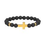 MILAKOO Unisex 8mm Lava Rock Beads Bracelet for Men Gold Stainless Steel Cross Anxiety Wrist Wrap