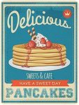 Oudrspo Metal Tin Sign Pancakes American Diner Vintage Tin Poster Metal Sign Wall Decoration Country Kitchen Home Garage Decor 16"x12"