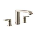 Moen Genta LX Brushed Nickel Two Handle Deck Mounted Modern Roman Tub Faucet, Widespread Bathtub Faucet Set, Modern Bathroom Faucet for Soaking Tub (Valve Required), T908BN