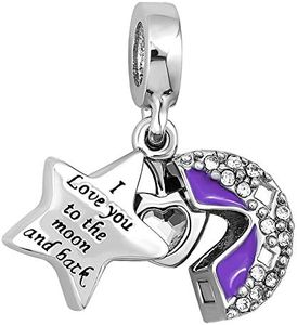 (Purple) - CharmSStory Heart I Love You to The Moon and Back Charm Beads for Bracelets