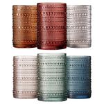 Beaded Highball Drinking Glasses | Set of 6 | Muted Color, Vintage Hobnail 14 OZ Muted Bubble Design Whiskey Glassware, Old-Fashioned, Embossed Design Glass for Water, Wine, Cocktail Hand WASH ONLY