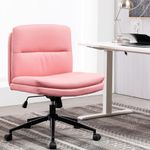 Wide Office Chair with Wheels Armless Desk Chair No Arm Leather Vanity Chair Swivel Home Office Desk Chair 120°Rocking Mid Back Ergonomic Computer Chair for Make Up (Pink,Leather)