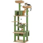 PAWZ Road Large 72 Inches Multi-Level Cat Tree, Activity Center Cat Tower Cat Condo with Sisal-Covered Scratching Posts and Pads, 2 Padded Perch, Dual Condo and Basket for Large Indoor Cats-Green