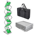 PUJIANG 6 Pockets Collapsible Literature Rack for Trade Shows, Metal Floor Standing Literature Stand Catalog Rack Brochure Rack Flyer Holder Pamphlet Holder with Carry Case