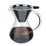 HERCHR Pour Over Coffee Maker,400ml/14Oz Borosilicate Glass Pour Over Coffee Brewer Server,Glass Hand Drip Coffee Brewer with Permanent Stainless Steel Filter Manual Coffee Dripper Brewer for Home