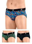 XYXX Men's Modal Printed Briefs (Pack of 3) (XYBRF_R5_03_Camo Blue & Orange+Lightning Bolt+Yoga Pet_M)