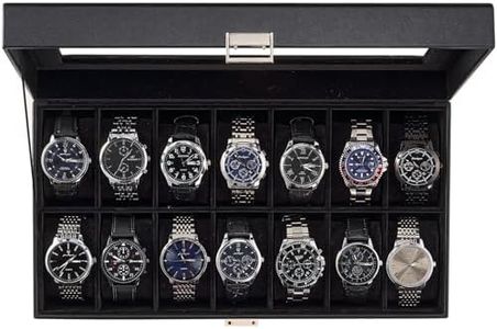ProCase Watch Box Organizer, 14 Slot Watch Display Case With Glass Lid, Watch Storage Holder Mens Watch Case, Anniversary Birthday Valentine Gifts for Men Women -14 Slot, Allblack