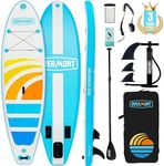 Overmont 10'6×33" Extra Wide Inflatable Paddleboard - 6" Thick Stand Up Paddleboard with Non-Slip Deck Adjustable Paddle Manual Pump Removable Fin Surfing Leash Waterproof Bag Backpack