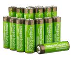 Amazon Basics 16-Pack AA Rechargeable Batteries, High-Capacity 2,400 mAh Battery, Pre-Charged, Recharge up to 400x