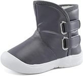 ESTAMICO Toddler Boys Girls Rubber Sole Snow Boots Waterproof Slip Resistant Winter Shoes, Gray 9 Toddler