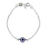 NEMICHAND JEWELS Nazariya Evil Eye 925 Pure Sterling Silver Bracelet for Women (Adjustable) (Black)