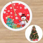 GEEHUA Christmas Tree Skirt 36 Inches, Red Xmas Tree Skirt Rustic Vintage Christmas Tree Soft Plush Mat with Snowman Snowflakes Pattern Decorations for Holiday Party Indoor Outdoor