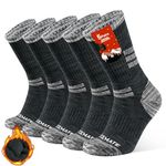 Closemate 5 Pairs Men's Cushion Crew Calf Socks Moisture Wicking Outdoor Multi Performance Hiking Trekking Athletic Socks (5 Black, Size L)