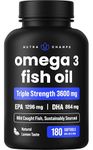 Omega 3 Fish Oil Supplements 3600mg with EPA & DHA | High Potency Omega 3 Supplement to Support Heart, Brain, Joints, Skin, Eyes & Immune Health | 180 Natural Lemon Burpless Fish Oil Capsules