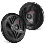 6.5 Inch Dual Marine Speakers - 2 Way Waterproof and Weather Resistant Outdoor Audio Stereo Sound System with 150 Watt Power, Polypropylene Cone and Cloth Surround - 1 Pair - Pyle PLMR60B (Black)