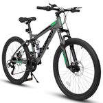 Ecarpat Mountain Bike 24 Inch Wheel, Dual Full Suspension 21-Speed Disc Brakes Twist Grip Shifter, Carbon Steel Frame Mountain Bike, Mens Womens Trail Commuter City Bicycles