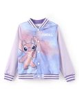 Disney Frozen Elsa Mickey Minnie Princess Girls/Boys Varsity Bomber Letterman Jacket Lightweight Zip-up Sweatshirt, Purple-stitch, 8-9 Years