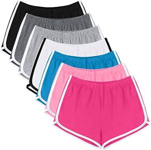 URATOT Cotton Sports Shorts Women Summer Breathable Pants Dolphin Workout Shorts for Yoga Cycling Hiking, Pack of 7, Offwhite,lighthotpink,lakeblue,pink,mixedcolors, Medium