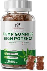 1 Pack Hemp Gummies with Ashwagandha, GABA, L-Theanine, Magnesium, Vitamins B12, E & C - Supports Sleep, Stress, Relax & Calm Supplement, Pineapple Flavor, 60 Bears Gummies, Vegan Gluten-Free