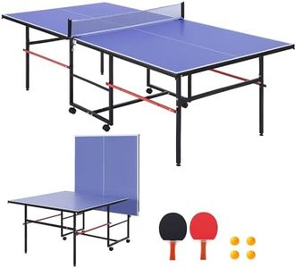 Garvee 8 ft Portable Ping Pong Table, Foldable Indoor Outdoor Table Tennis Set with Net, 2 Paddles and 3 Balls - Professional Game for Adults Teens, Quick Assembly, Single Player Playback Mode