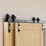 ROOMTEC 10FT Bypass Double Sliding Barn Door Hardware Track Kit, 10FT Single Track Kit for Double Door, J Shape(No Door)