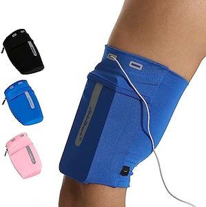 HiRui Running Armband Sleeve Universal Sports Armband Cell Phone Holder Armband for Exercise Workout, Compatible with iPhone 15/14/13/Plus/Pro Samsung Galaxy All Phones (M, Blue)