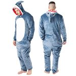 NOROZE Onesie Halloween Costume | Unisex Skeleton and Shark Playsuit Adult Men's Pyjamas Loungewear Supersoft Fleece Jumpsuit Women's Plush Pajamas Hoodie (M, Shark Grey)