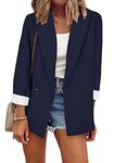 OMZIN Women Casual Elegant Long Sleeve Oversized Lapel Blazers Open Front Solid Work Office Jacket Blazer Navy Blue S