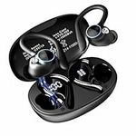 Boytond Wireless Earbuds Bluetooth Headphones 200hrs Playtime Charging Case Sport Earphones with Dual LED Display Over-Ear Buds with Earhooks, Built-in Mic Headset for Workout, Black