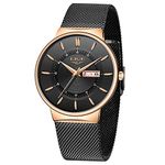 LIGE Mens Watches Fashion Waterproof Analogue Quartz Stainless Steel Mesh Band Wrist Watch Calendar Simple Casual Watch for Men Gold Black