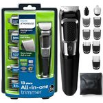 Philips MG3750/60 Rechargeable Black, Metallic Hair Clipper & Razor – Shaver (Black, Metallic, 60 min, Integrated, AC/Battery, 1h, Lithium ion)