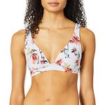 Lucky Brand Women's V-Neck Banded Hipster Bikini Swimsuit Top, White//Cordevalle, Medium