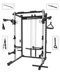 EonfitOmni Squat Rack Power Cage for Home Gym, Power Rack with Free Motion Arms, Pulley System, Cable Crossover LAT Pulldown Machine for Strength Training 1000lbs (Black)