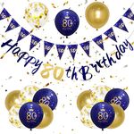 Mens 80th Birthday Decorations Navy Blue Gold 80th Birthday Party Decorations Mens Happy 80th Birthday Banner Bunting Kit by Wonsta