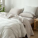 MooMee Bedding Sheet Set 100% Washed Cotton Linen Like Textured Breathable Durable Soft Comfy (Tannish Linen Grey, King)