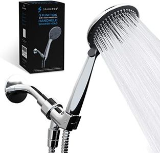 SparkPod High Pressure 3-Function Handheld Shower Head with 5 ft. Hose and Bracket - 3.75" Wide Angle Rain, Massage & Full Body Spray Modes - 1-Min Installation (Luxury Polished Chrome)