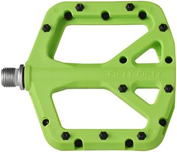 FIFTY-FIFTY Mountain Bike Pedals, Non-Slip MTB Nylon Composite Pedals, 9/16" Bicycle Pedals, Lightweight and Wide Flat Platform Pedals (Green)