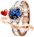 OLEVS Womens Watches Automatic Self Winding Ladies Rose Gold Diamond Watch Luxury Dress White Ceramic Wrist Watch for Women Love Heart Date