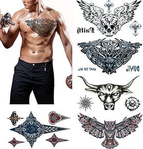 Large Tattoos Fake Temporary Body Art Stickers for Men Women Teens, VIWIEU 3D Realistic Girls Chest Temporary Tattoos, 5 Sheets, Water Transfer Body Tattoos