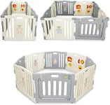 Kidzone Grey - White Baby Interactive Playpen 8 Panel Safety Gate Children Play Center Child Activity Pen ASTM Certified