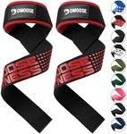 DMoose Fitness Lifting Straps - 4mm Neoprene Padded Wrist Straps for Weightlifting & Powerlifting - Cotton Lifting Strap with Silicone Grip for Men & Women (Black Red Silicone)