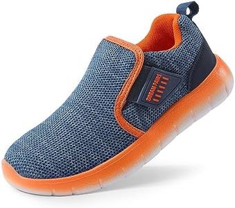 DREAM PAIRS Boys Girls Shoes Kids Slip on Tennis EZ-Ons MightyMovers Running Athletic Sports Sneakers,Size 4 Big Kid,Navy/Orange,Luca